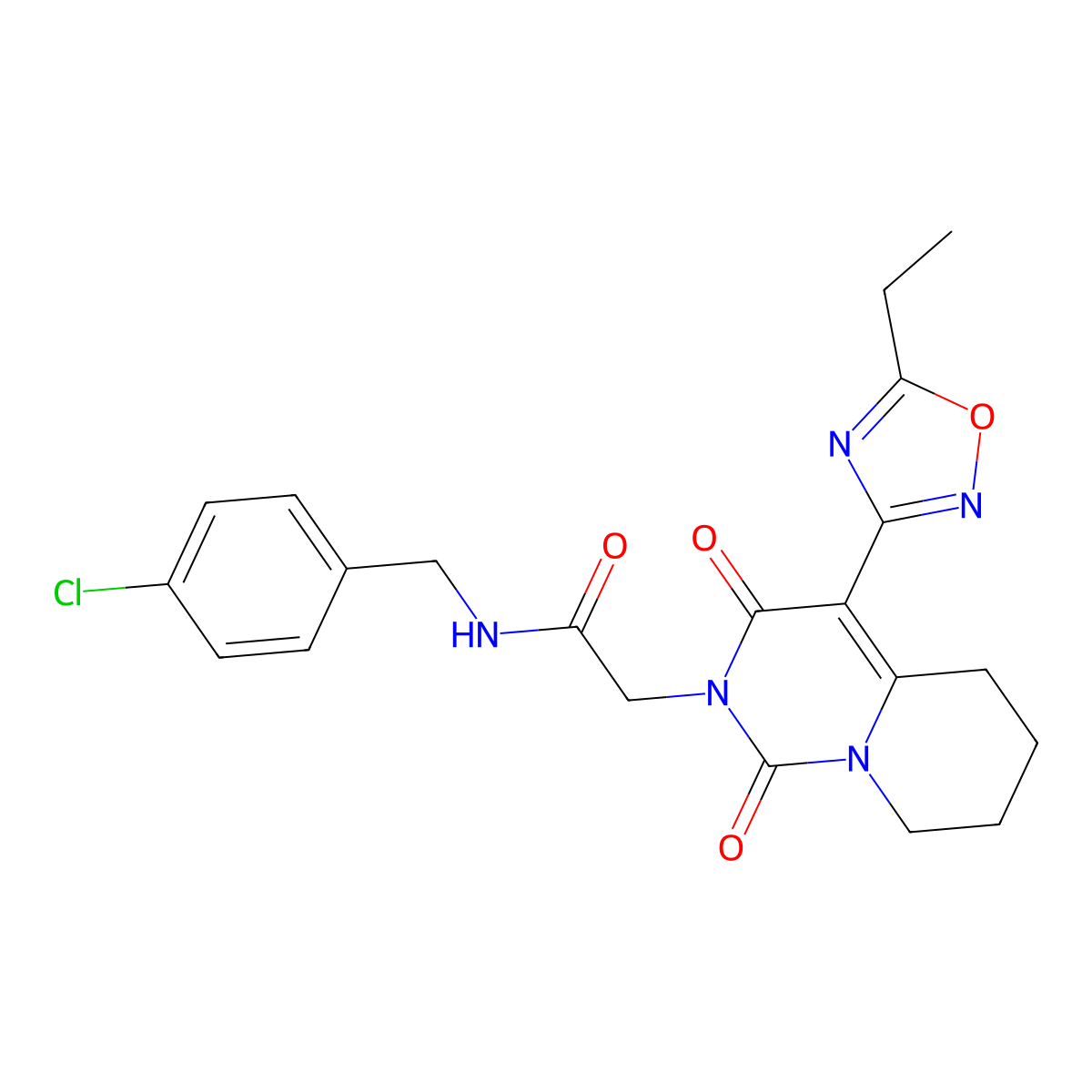 N-(4-chlorobenzyl)-2-[4-(5-ethyl-1,2,4-oxadiazol-3-yl)-1,3-dioxo-5,6,7,8-tetrahydro-1H-pyrido[1,2-c]pyrimidin-2(3H)-yl]acetamide molecular structure, CAS 1775487-64-3