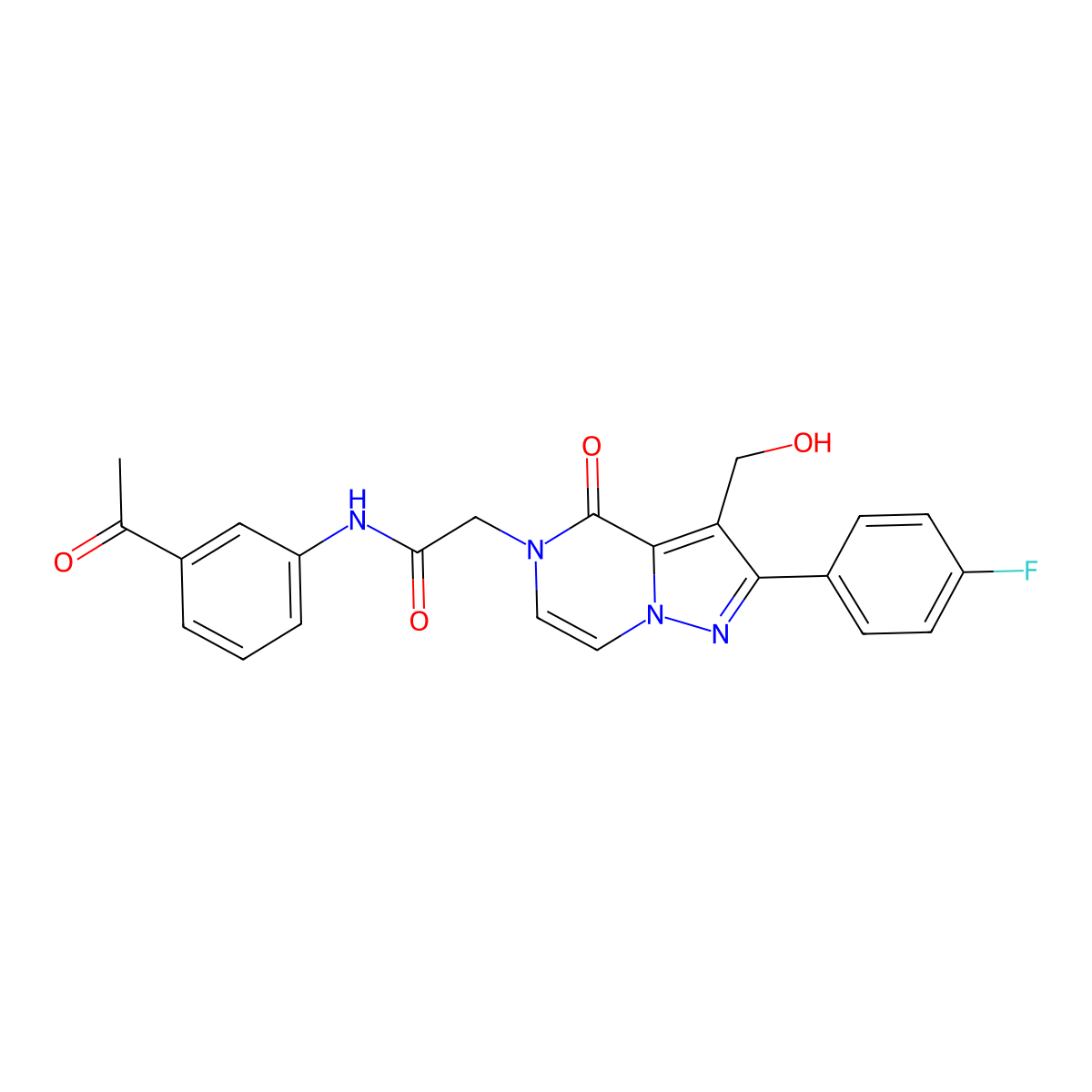 N-(3-Acetylphenyl)-2-[2-(4-fluorophenyl)-3-(hydroxymethyl)-4-oxo-4H,5H-pyrazolo[1,5-A]pyrazin-5-YL]acetamide molecular structure, CAS 1775487-68-7