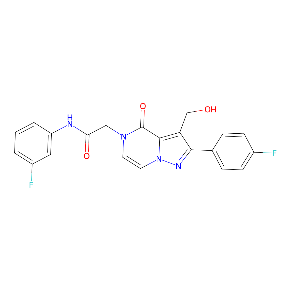 N-(3-Fluorophenyl)-2-[2-(4-fluorophenyl)-3-(hydroxymethyl)-4-oxo-4H,5H-pyrazolo[1,5-A]pyrazin-5-YL]acetamide molecular structure, CAS 1775487-93-8