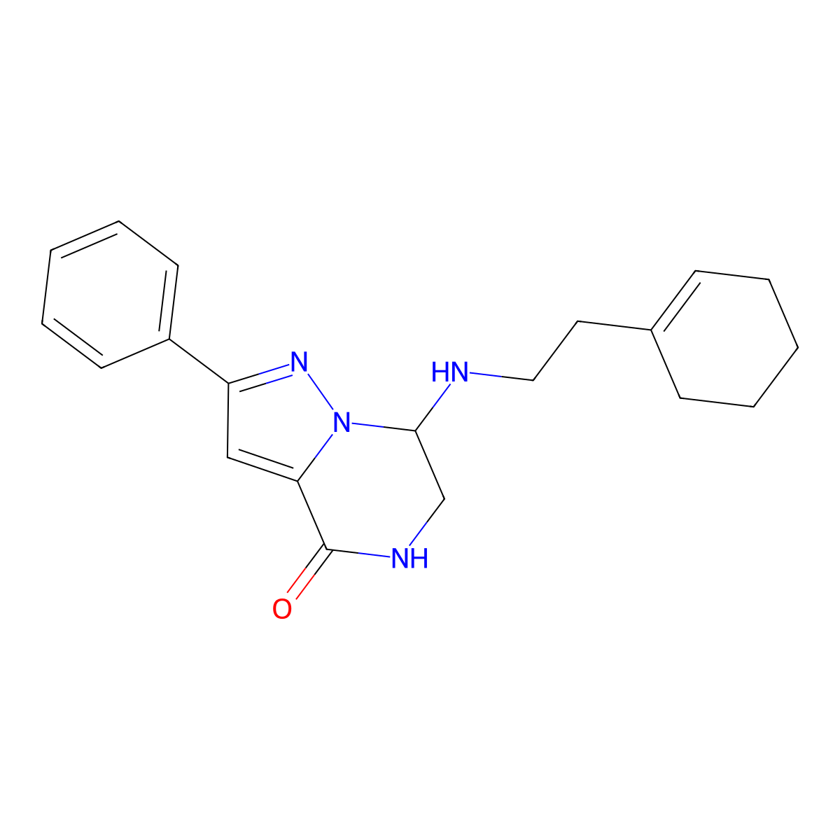 7-[(2-cyclohex-1-en-1-ylethyl)amino]-2-phenyl-6,7-dihydropyrazolo[1,5-a]pyrazin-4(5H)-one molecular structure, CAS 1775488-05-5