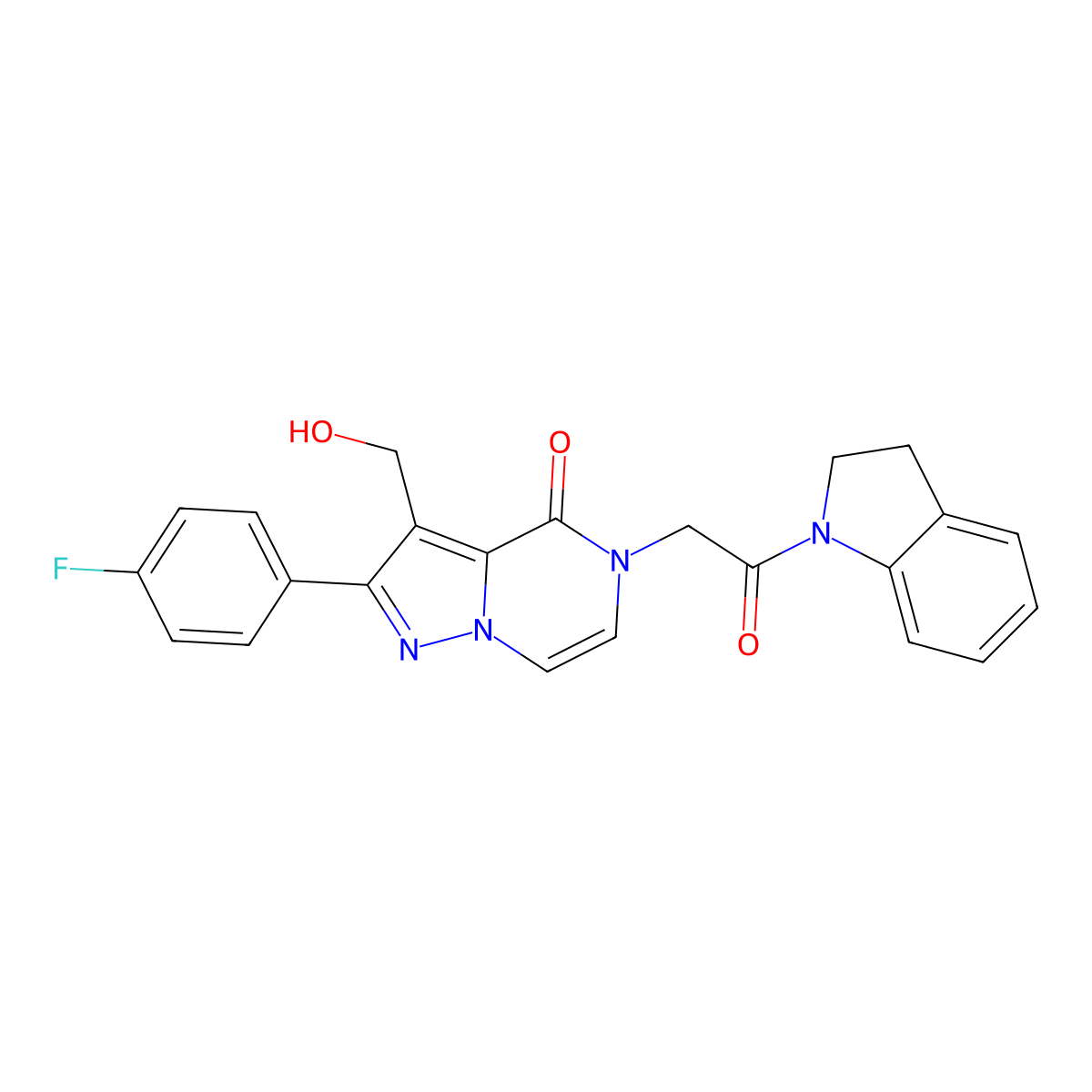 5-[2-(2,3-dihydro-1H-indol-1-yl)-2-oxoethyl]-2-(4-fluorophenyl)-3-(hydroxymethyl)pyrazolo[1,5-a]pyrazin-4(5H)-one molecular structure, CAS 1775488-27-1