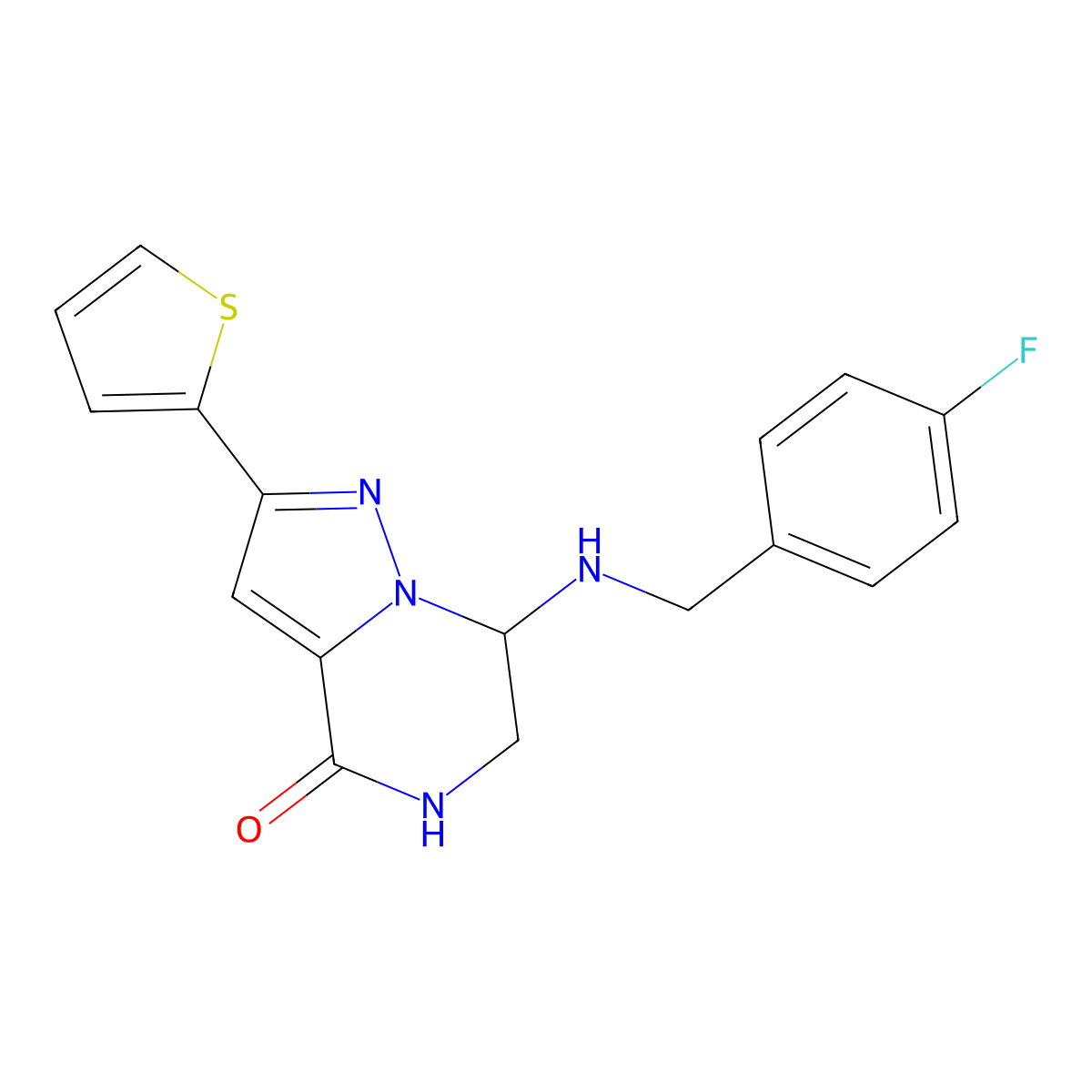 7-[(4-fluorobenzyl)amino]-2-(2-thienyl)-6,7-dihydropyrazolo[1,5-a]pyrazin-4(5H)-one molecular structure, CAS 1775488-33-9