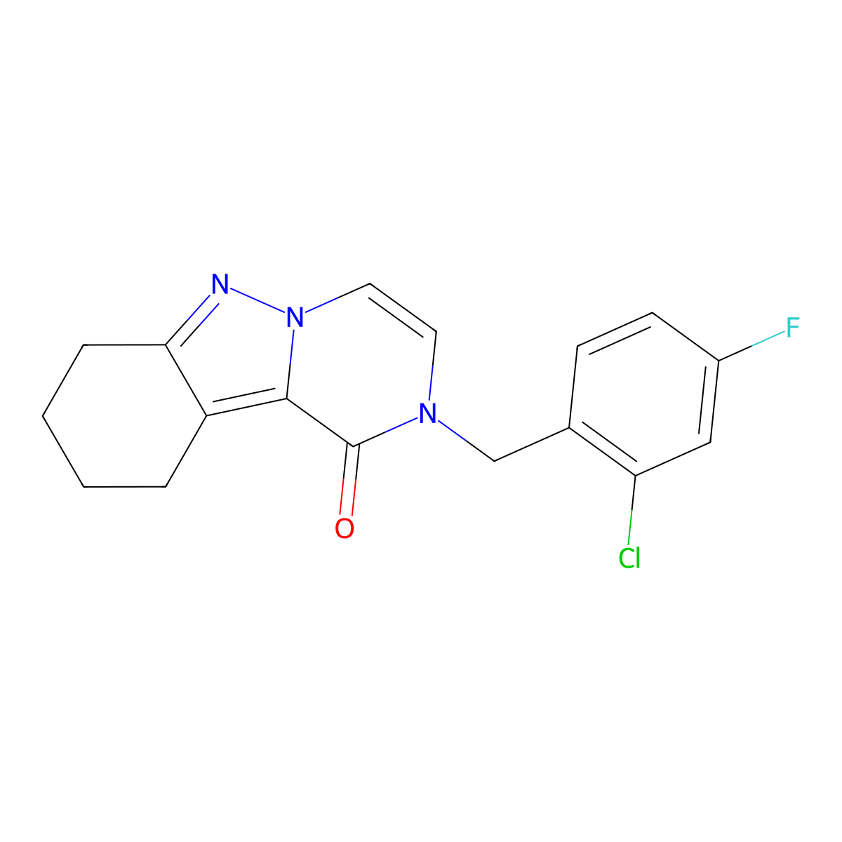 2-[(2-chloro-4-fluorophenyl)methyl]-1H,2H,7H,8H,9H,10H-pyrazino[1,2-b]indazol-1-one molecular structure, CAS 1775488-69-1