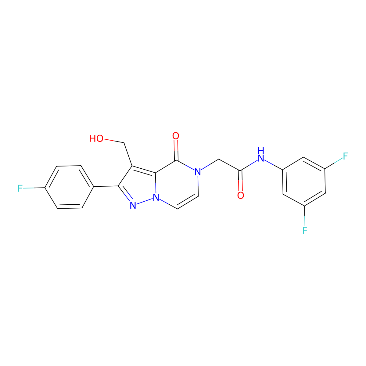 N-(3,5-Difluorophenyl)-2-[2-(4-fluorophenyl)-3-(hydroxymethyl)-4-oxo-4H,5H-pyrazolo[1,5-A]pyrazin-5-YL]acetamide molecular structure, CAS 1775490-64-6