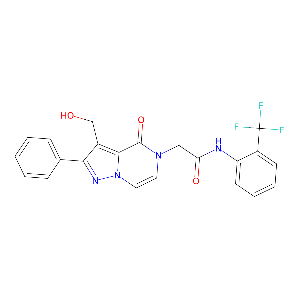 2-[3-(Hydroxymethyl)-4-oxo-2-phenyl-4H,5H-pyrazolo[1,5-A]pyrazin-5-YL]-N-[2-(trifluoromethyl)phenyl]acetamide molecular structure, CAS 1775490-75-9