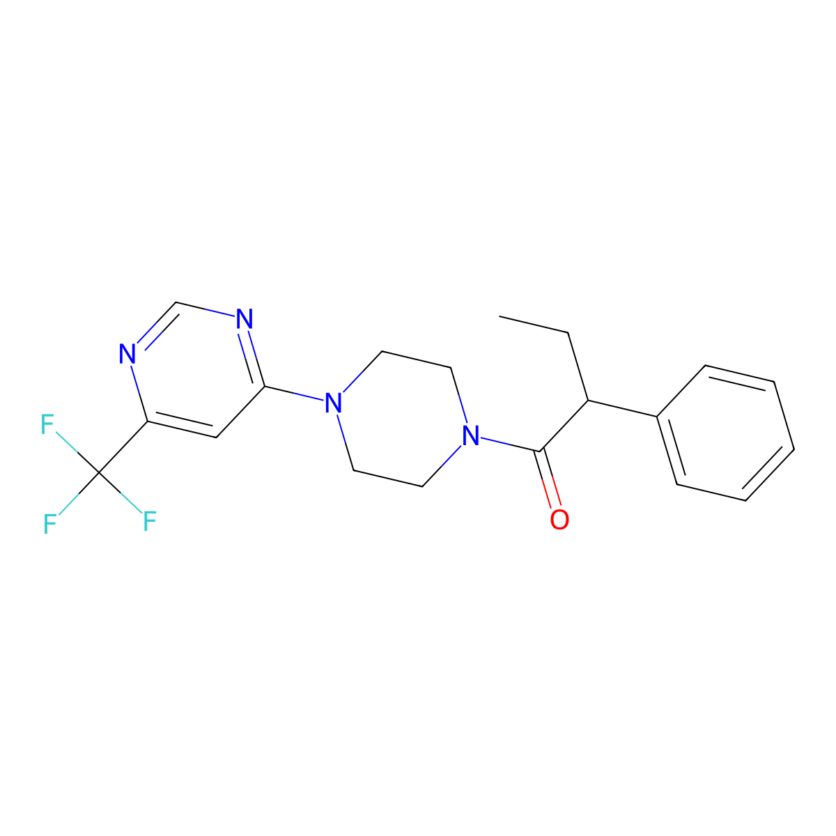 2-Phenyl-1-{4-[6-(trifluoromethyl)pyrimidin-4-yl]piperazin-1-yl}butan-1-one molecular structure, CAS 1775491-95-6