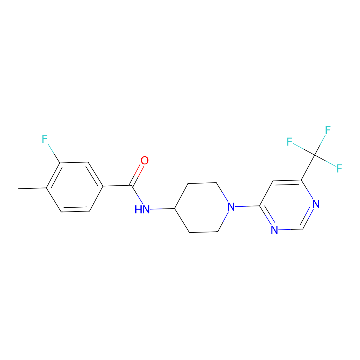 3-fluoro-4-methyl-N-{1-[6-(trifluoromethyl)pyrimidin-4-yl]piperidin-4-yl}benzamide molecular structure, CAS 1775492-44-8