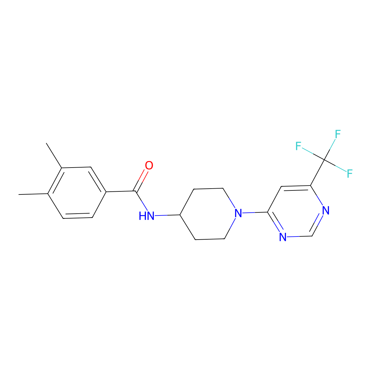 3,4-dimethyl-N-{1-[6-(trifluoromethyl)pyrimidin-4-yl]piperidin-4-yl}benzamide molecular structure, CAS 1775492-57-3