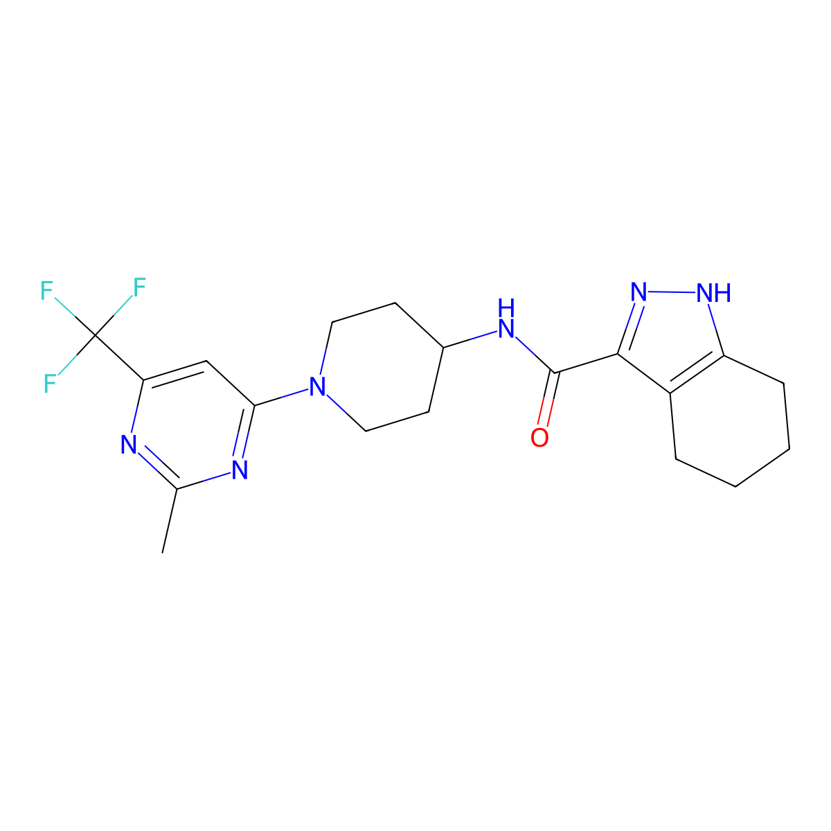 N-{1-[2-methyl-6-(trifluoromethyl)pyrimidin-4-yl]piperidin-4-yl}-4,5,6,7-tetrahydro-1H-indazole-3-carboxamide molecular structure, CAS 1775492-96-0