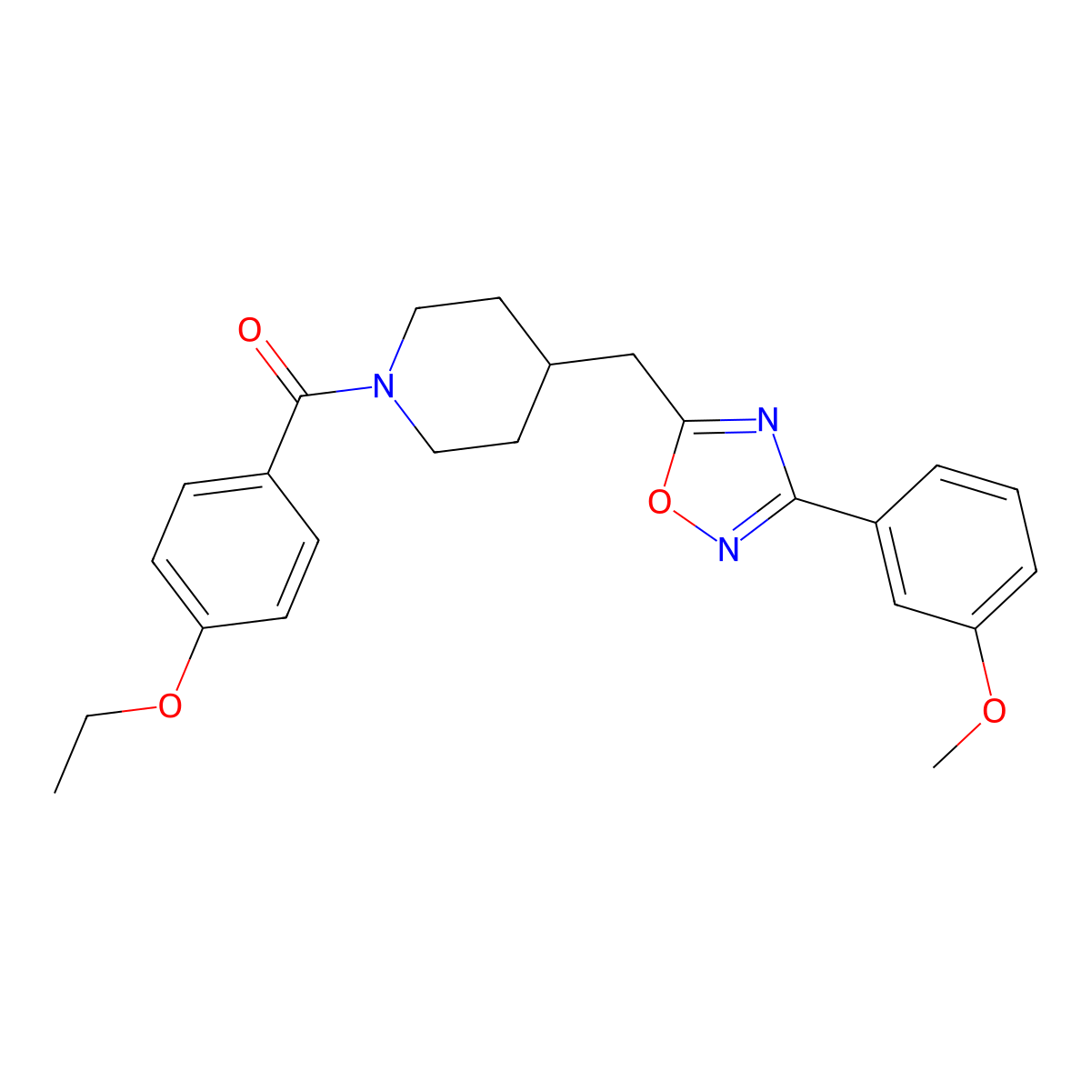 1-(4-Ethoxybenzoyl)-4-{[3-(3-methoxyphenyl)-1,2,4-oxadiazol-5-yl]methyl}piperidine molecular structure, CAS 1775493-45-2