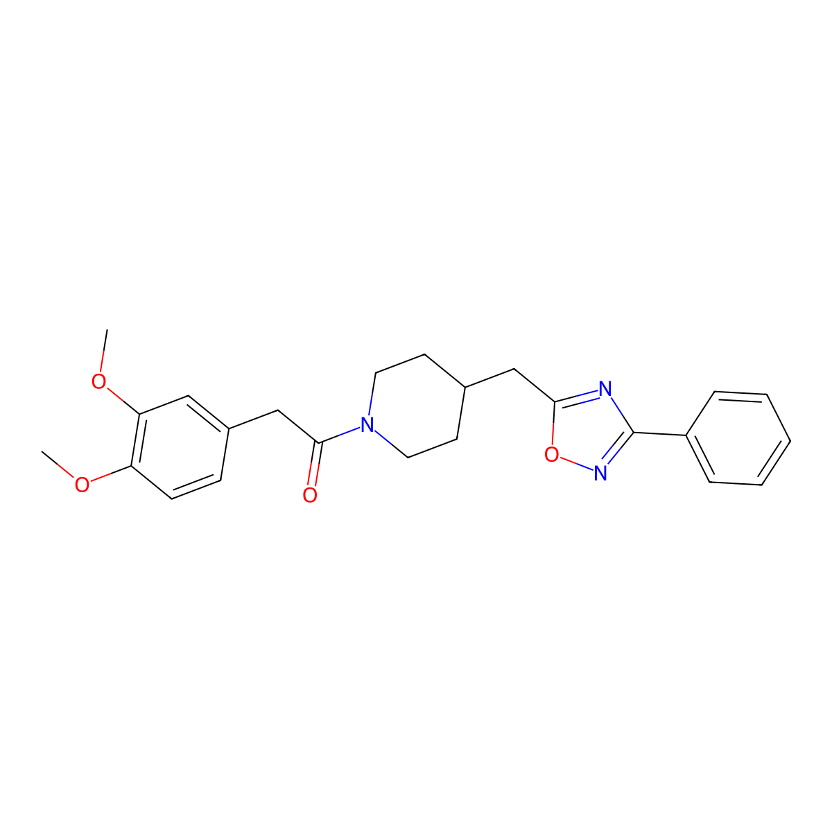 1-[(3,4-Dimethoxyphenyl)acetyl]-4-[(3-phenyl-1,2,4-oxadiazol-5-yl)methyl]piperidine molecular structure, CAS 1775493-58-7
