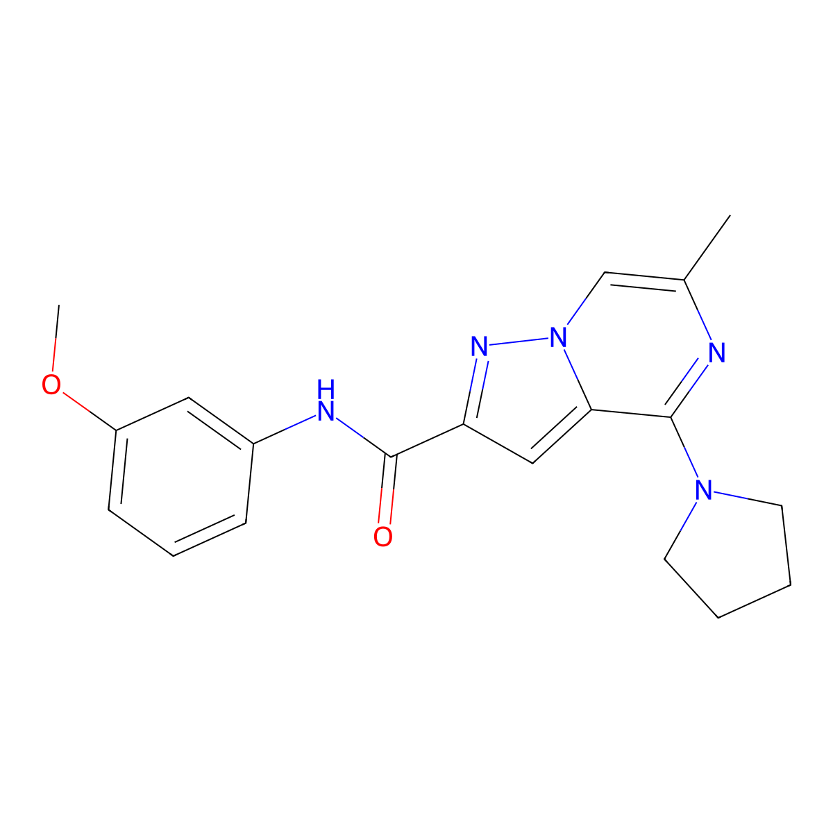 N-(3-methoxyphenyl)-6-methyl-4-(pyrrolidin-1-yl)pyrazolo[1,5-a]pyrazine-2-carboxamide molecular structure, CAS 1775493-73-6