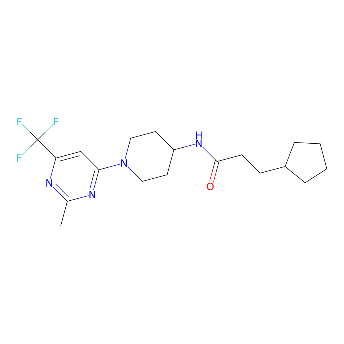 3-cyclopentyl-N-{1-[2-methyl-6-(trifluoromethyl)pyrimidin-4-yl]piperidin-4-yl}propanamide molecular structure, CAS 1775494-05-7