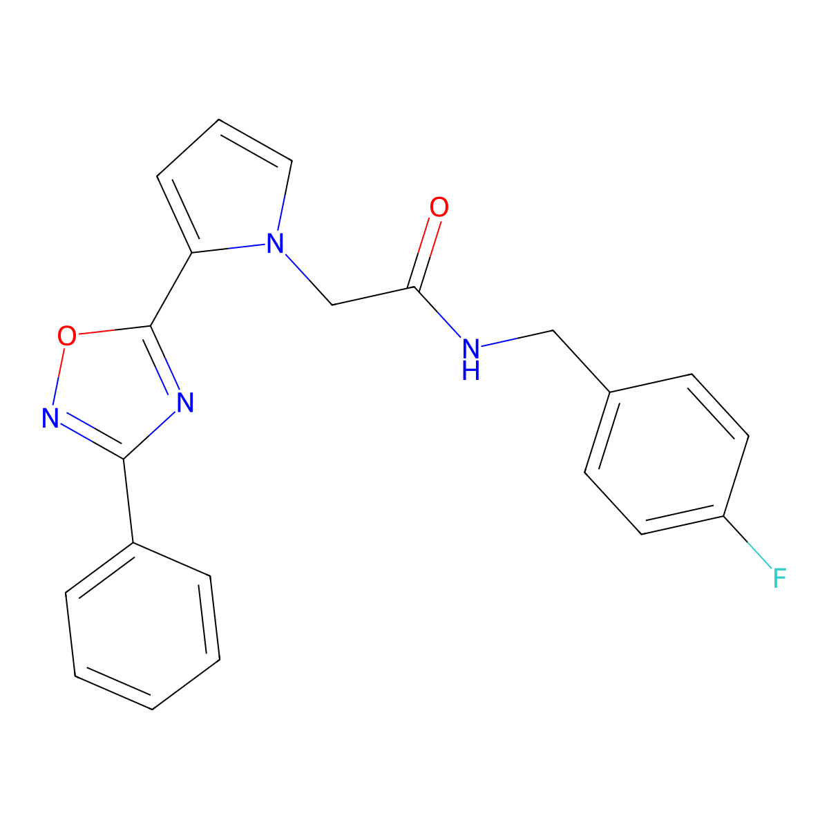 N-[(4-Fluorophenyl)methyl]-2-[2-(3-phenyl-1,2,4-oxadiazol-5-YL)-1H-pyrrol-1-YL]acetamide molecular structure, CAS 1775494-20-6