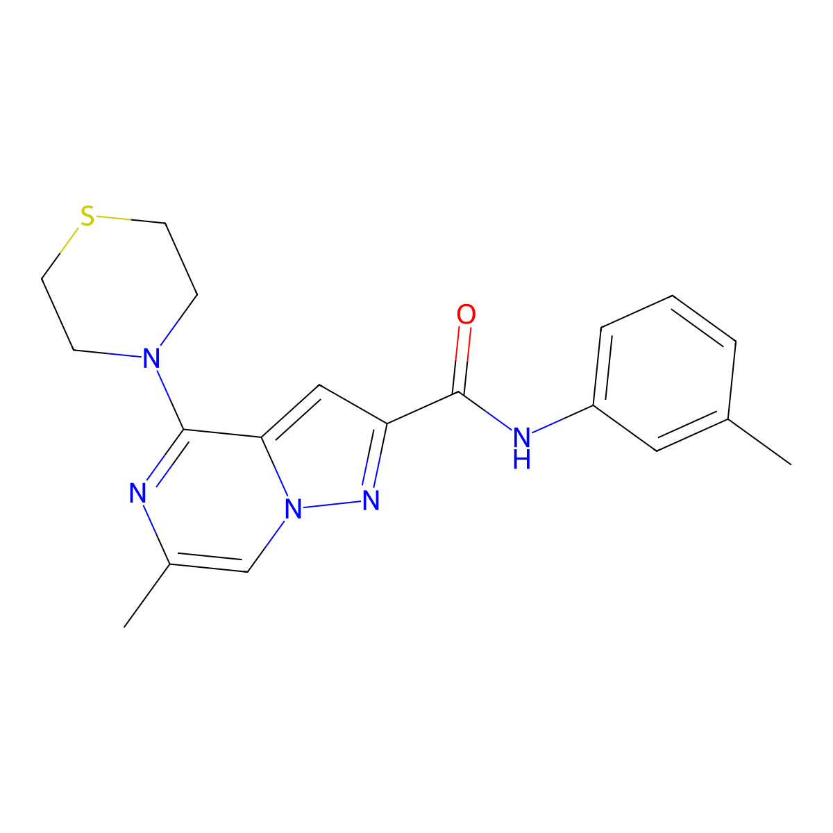 6-Methyl-N-(3-methylphenyl)-4-(thiomorpholin-4-YL)pyrazolo[1,5-A]pyrazine-2-carboxamide molecular structure, CAS 1775494-39-7