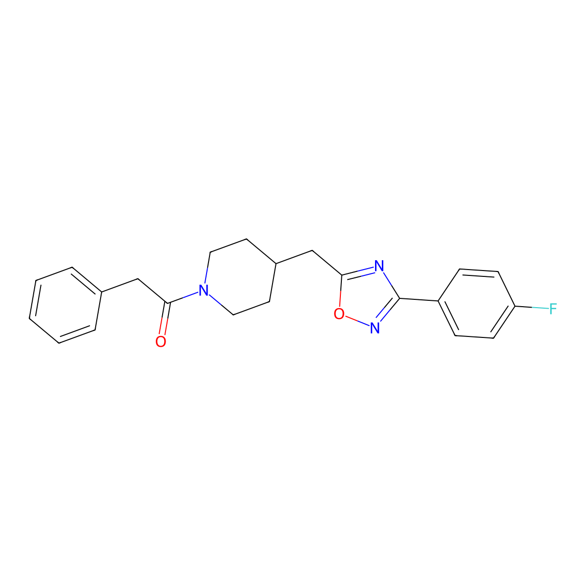 4-{[3-(4-Fluorophenyl)-1,2,4-oxadiazol-5-yl]methyl}-1-(phenylacetyl)piperidine molecular structure, CAS 1775495-02-7