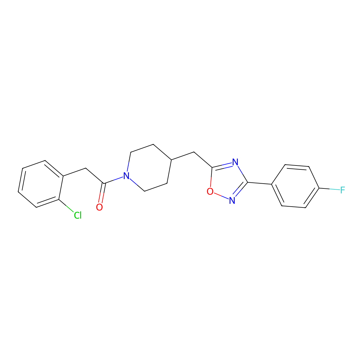 1-[(2-Chlorophenyl)acetyl]-4-{[3-(4-fluorophenyl)-1,2,4-oxadiazol-5-yl]methyl}piperidine molecular structure, CAS 1775495-20-9