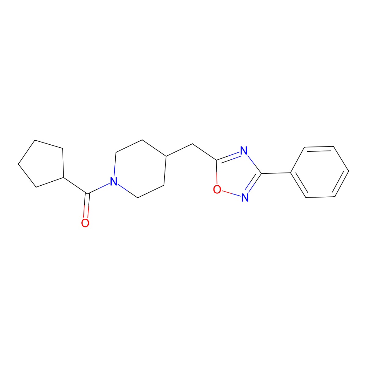 1-(Cyclopentylcarbonyl)-4-[(3-phenyl-1,2,4-oxadiazol-5-yl)methyl]piperidine molecular structure, CAS 1775495-97-0