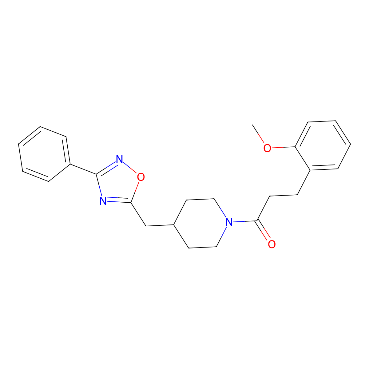 1-[3-(2-Methoxyphenyl)propanoyl]-4-[(3-phenyl-1,2,4-oxadiazol-5-yl)methyl]piperidine molecular structure, CAS 1775496-05-3