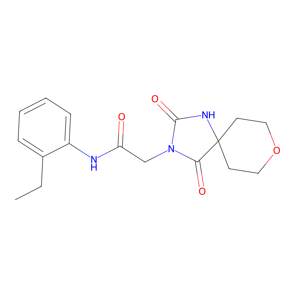 2-(2,4-dioxo-8-oxa-1,3-diazaspiro[4.5]dec-3-yl)-N-(2-ethylphenyl)acetamide molecular structure, CAS 1775497-97-6