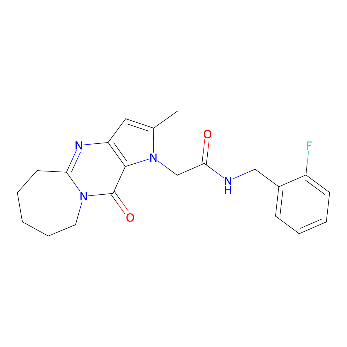 N-(2-fluorobenzyl)-2-(2-methyl-11-oxo-5,6,7,8,9,11-hexahydro-1H-pyrrolo[3',2':4,5]pyrimido[1,2-a]azepin-1-yl)acetamide molecular structure, CAS 1775498-15-1