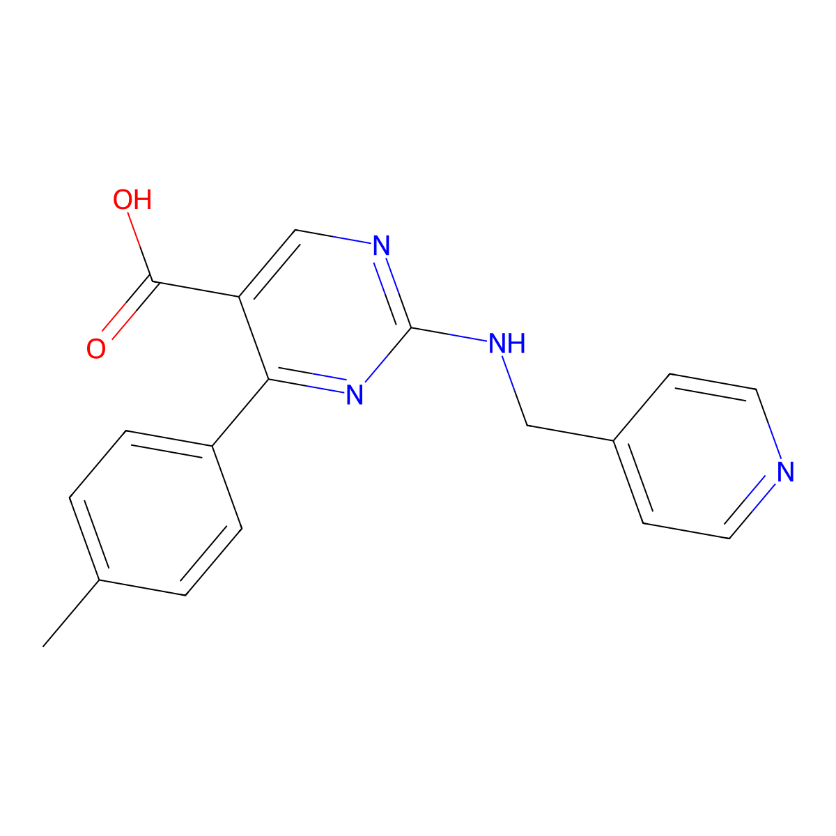 4-(4-Methylphenyl)-2-{[(pyridin-4-yl)methyl]amino}pyrimidine-5-carboxylic acid molecular structure, CAS 1775500-92-9