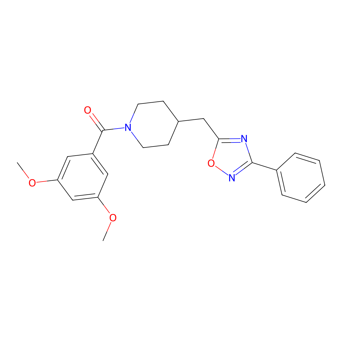 1-(3,5-Dimethoxybenzoyl)-4-[(3-phenyl-1,2,4-oxadiazol-5-yl)methyl]piperidine molecular structure, CAS 1775502-84-5