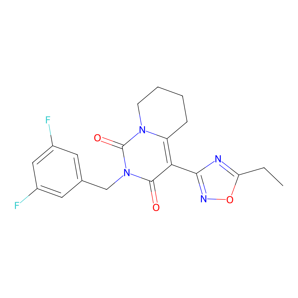 2-(3,5-difluorobenzyl)-4-(5-ethyl-1,2,4-oxadiazol-3-yl)-5,6,7,8-tetrahydro-1H-pyrido[1,2-c]pyrimidine-1,3(2H)-dione molecular structure, CAS 1775503-09-7