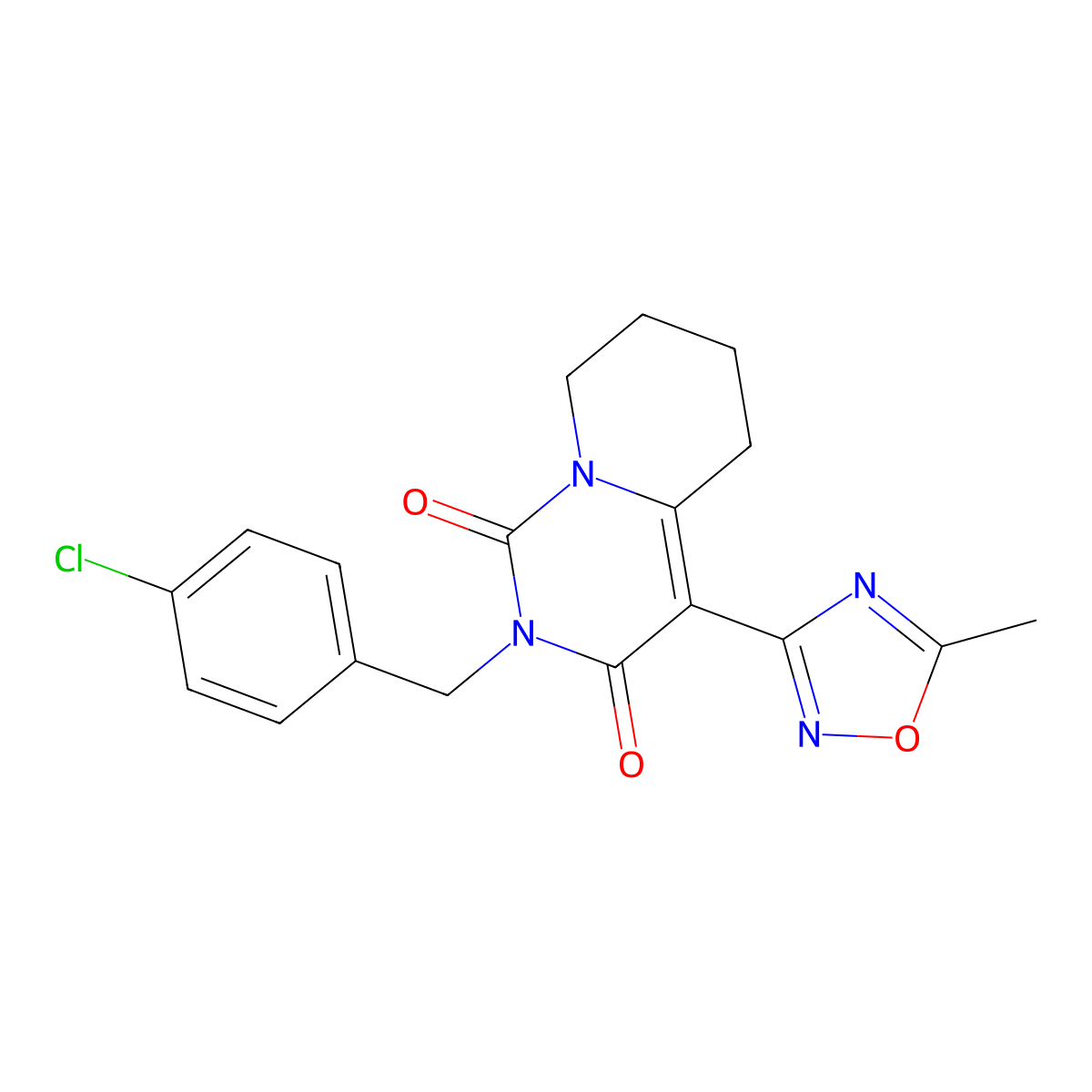2-(4-chlorobenzyl)-4-(5-methyl-1,2,4-oxadiazol-3-yl)-5,6,7,8-tetrahydro-1H-pyrido[1,2-c]pyrimidine-1,3(2H)-dione molecular structure, CAS 1775503-16-6