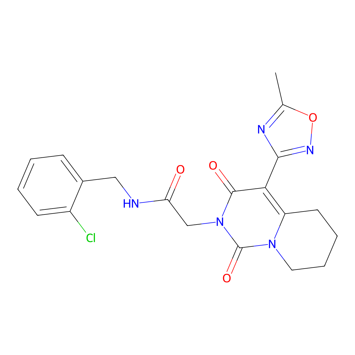 N-(2-chlorobenzyl)-2-[4-(5-methyl-1,2,4-oxadiazol-3-yl)-1,3-dioxo-5,6,7,8-tetrahydro-1H-pyrido[1,2-c]pyrimidin-2(3H)-yl]acetamide molecular structure, CAS 1775503-23-5