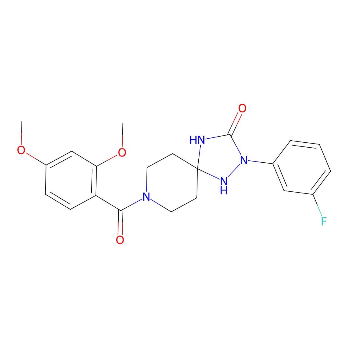 8-(2,4-Dimethoxybenzoyl)-2-(3-fluorophenyl)-1,2,4,8-tetraazaspiro[4.5]decan-3-one molecular structure, CAS 1775504-26-1