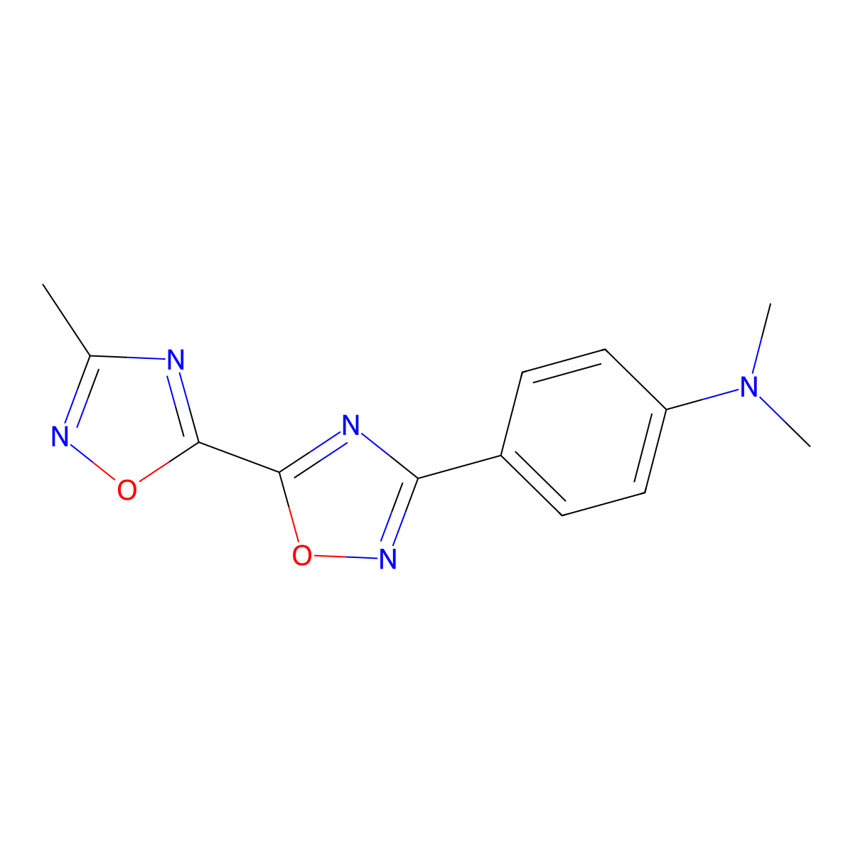 N,N-dimethyl-4-(3'-methyl-5,5'-bi-1,2,4-oxadiazol-3-yl)aniline molecular structure, CAS 1775504-37-4