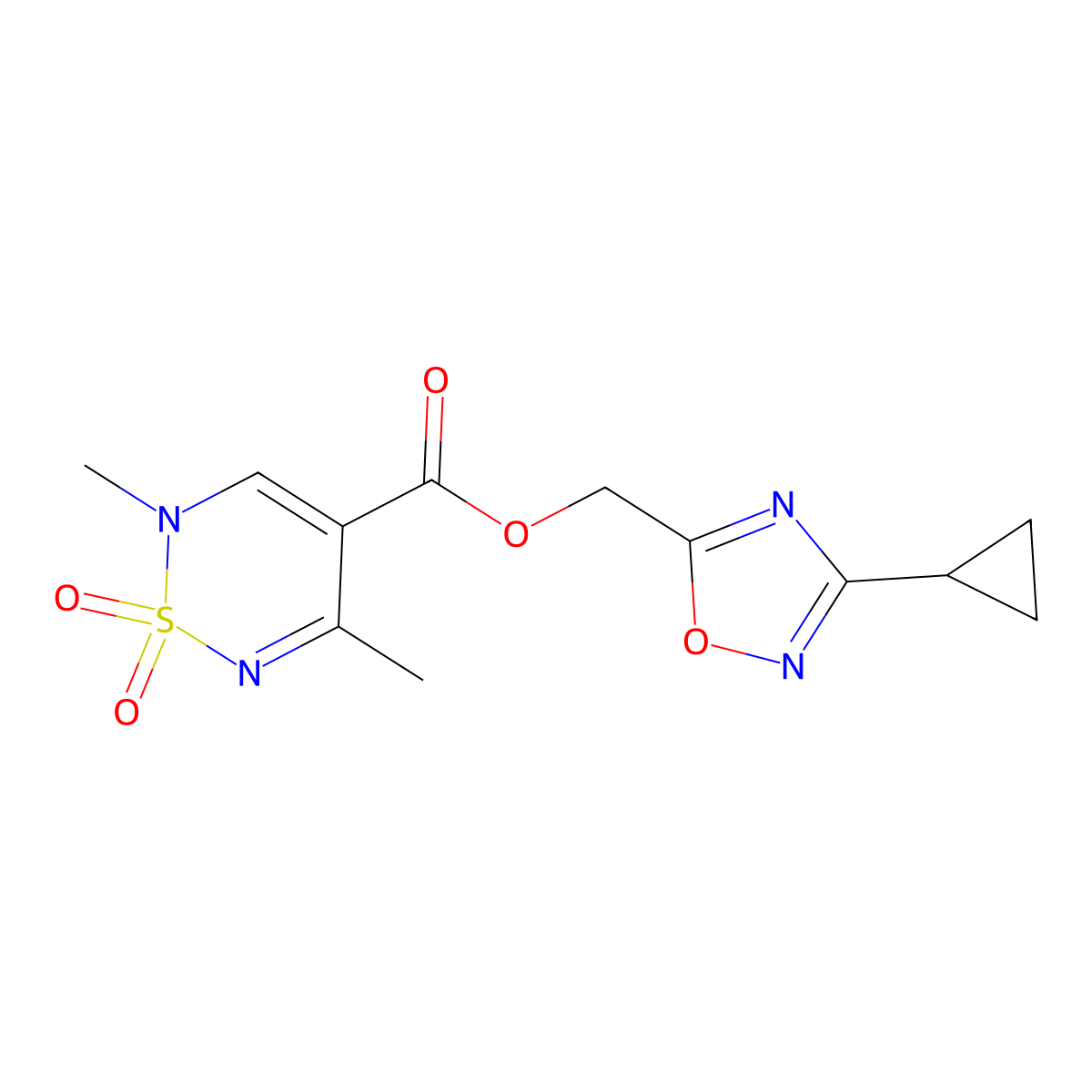 (3-Cyclopropyl-1,2,4-oxadiazol-5-yl)methyl 2,5-dimethyl-1,1-dioxo-1,2-dihydro-1,2,6-thiadiazine-4-carboxylate molecular structure, CAS 1775504-44-3
