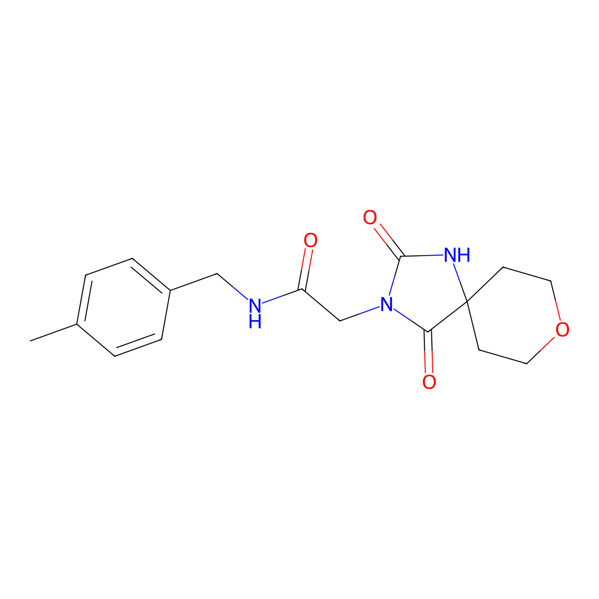 2-(2,4-dioxo-8-oxa-1,3-diazaspiro[4.5]dec-3-yl)-N-(4-methylbenzyl)acetamide molecular structure, CAS 1775505-26-4