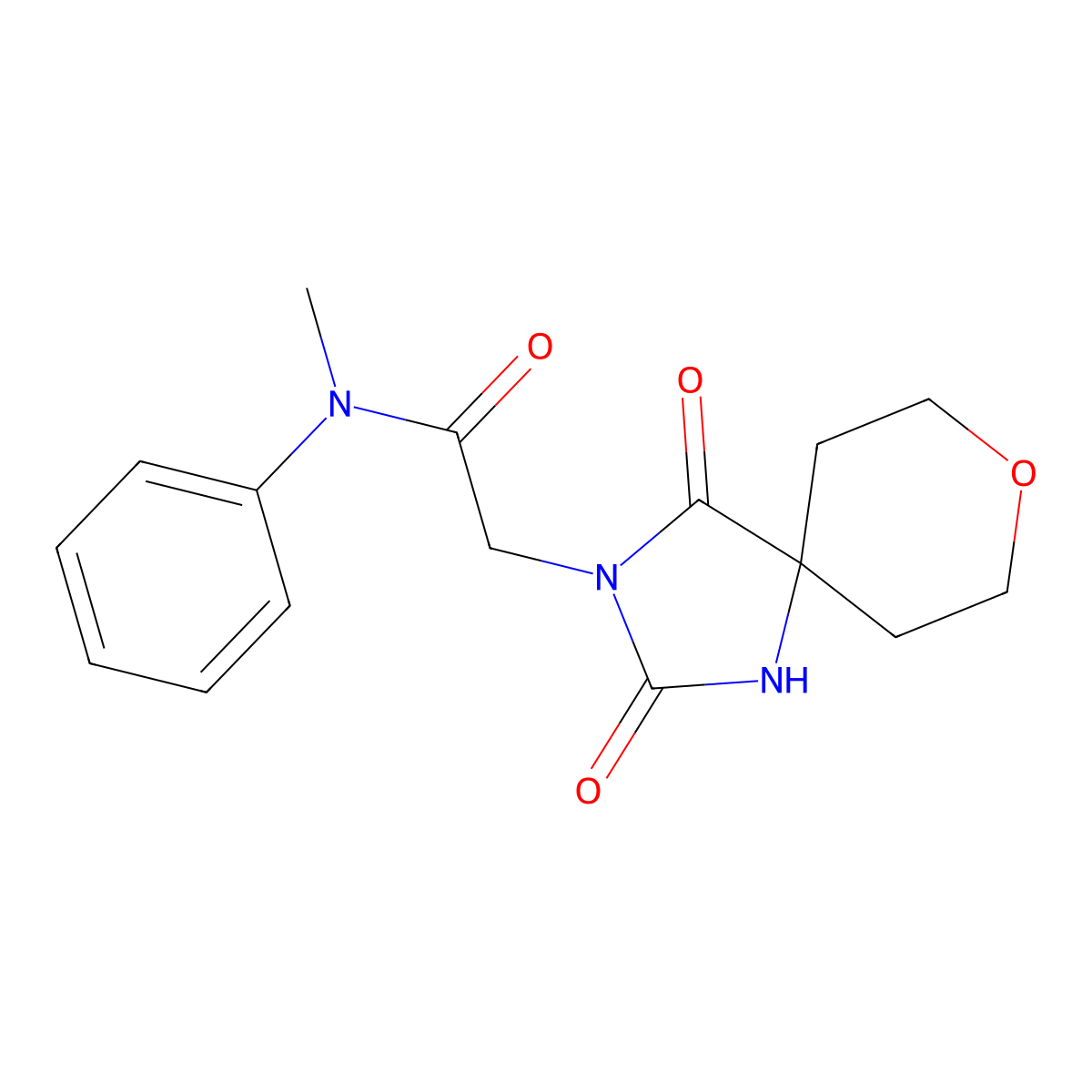 2-(2,4-dioxo-8-oxa-1,3-diazaspiro[4.5]dec-3-yl)-N-methyl-N-phenylacetamide molecular structure, CAS 1775505-36-6