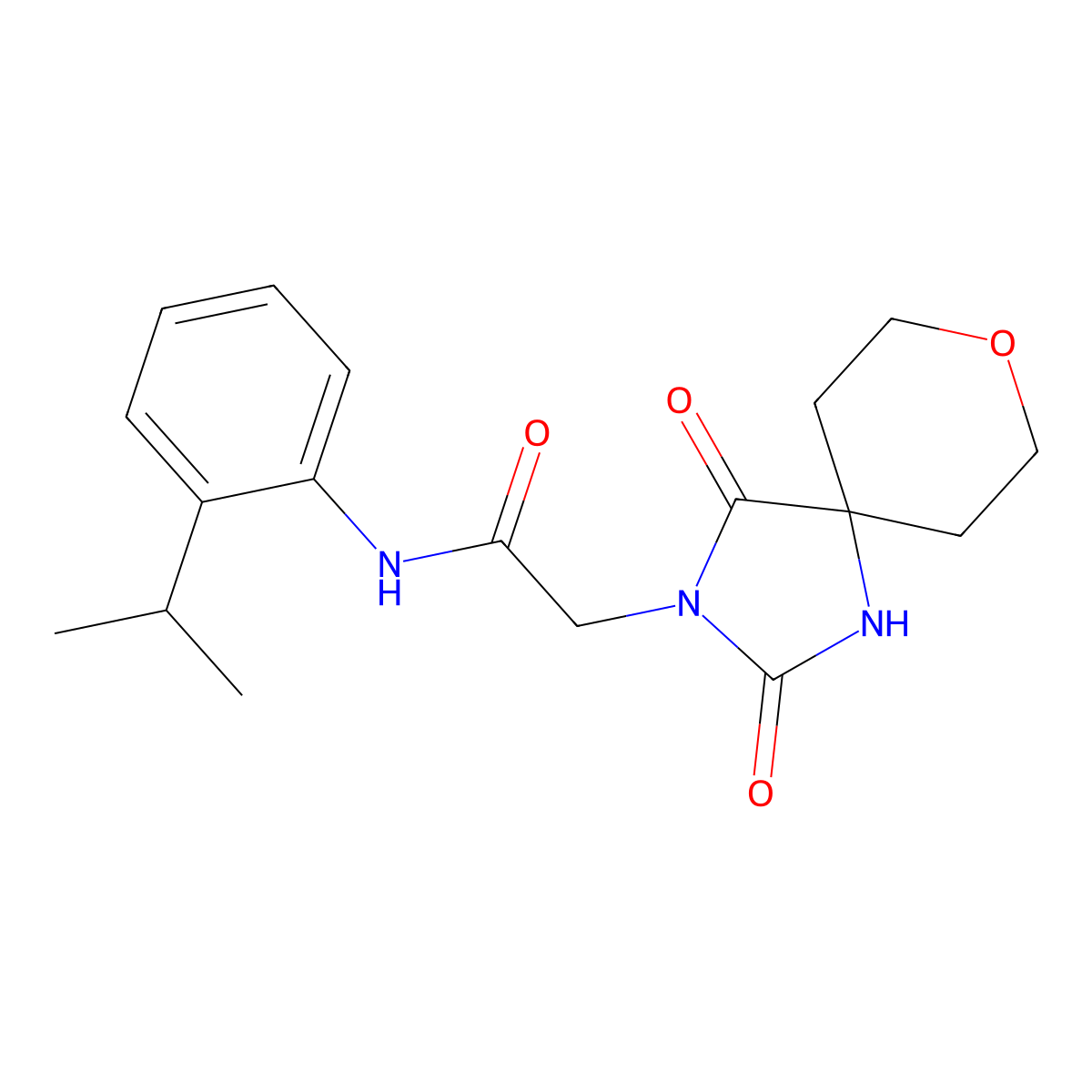 2-(2,4-dioxo-8-oxa-1,3-diazaspiro[4.5]dec-3-yl)-N-(2-isopropylphenyl)acetamide molecular structure, CAS 1775505-54-8
