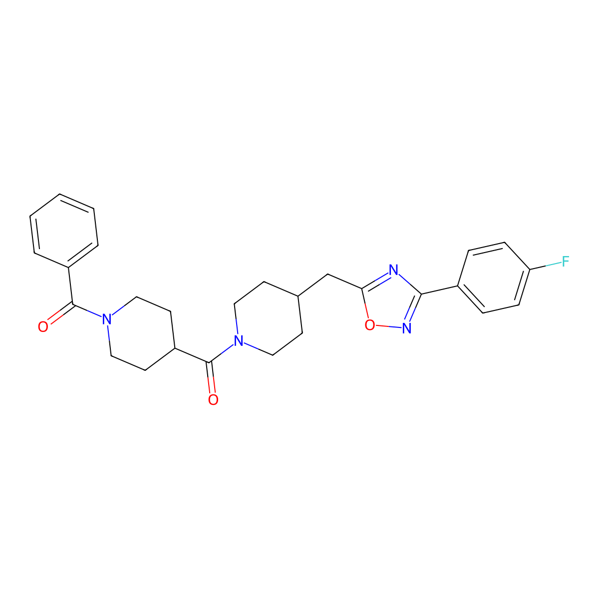 1-Benzoyl-4-[(4-{[3-(4-fluorophenyl)-1,2,4-oxadiazol-5-yl]methyl}piperidin-1-yl)carbonyl]piperidine molecular structure, CAS 1775506-21-2