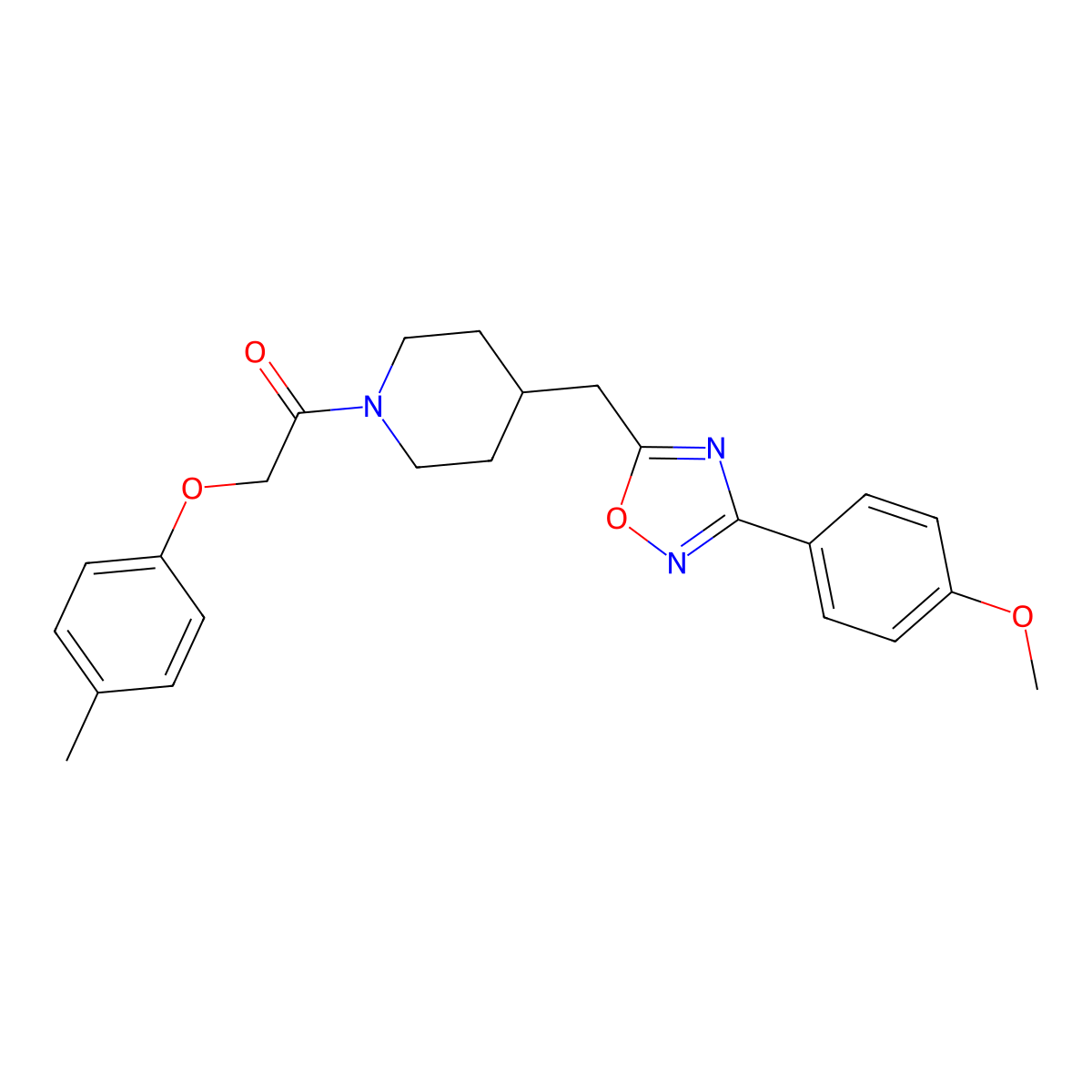 4-{[3-(4-Methoxyphenyl)-1,2,4-oxadiazol-5-yl]methyl}-1-[(4-methylphenoxy)acetyl]piperidine molecular structure, CAS 1775506-31-4