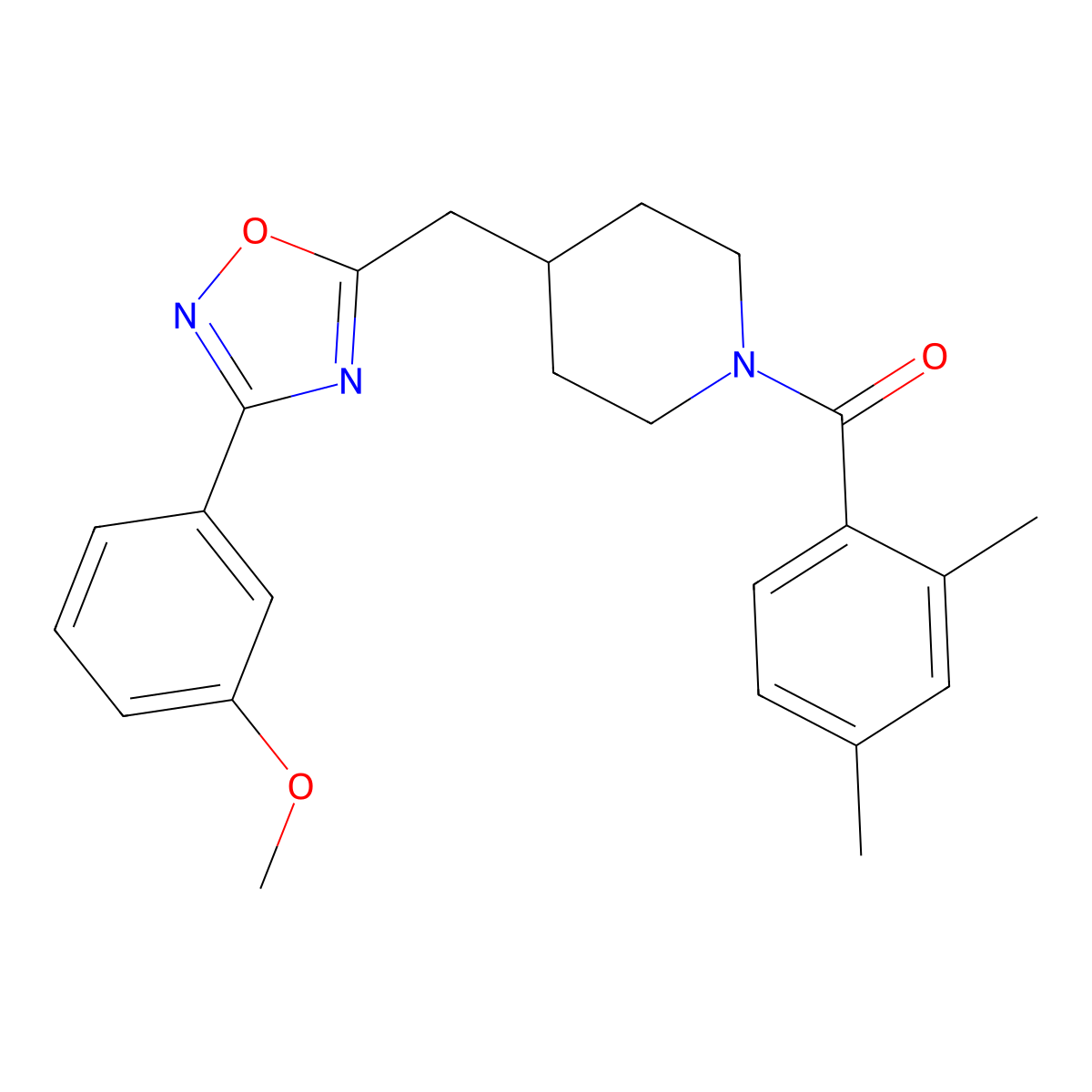 1-(2,4-Dimethylbenzoyl)-4-{[3-(3-methoxyphenyl)-1,2,4-oxadiazol-5-yl]methyl}piperidine molecular structure, CAS 1775506-44-9