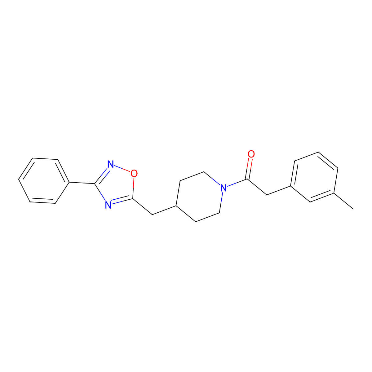 1-[(3-Methylphenyl)acetyl]-4-[(3-phenyl-1,2,4-oxadiazol-5-yl)methyl]piperidine molecular structure, CAS 1775507-18-0