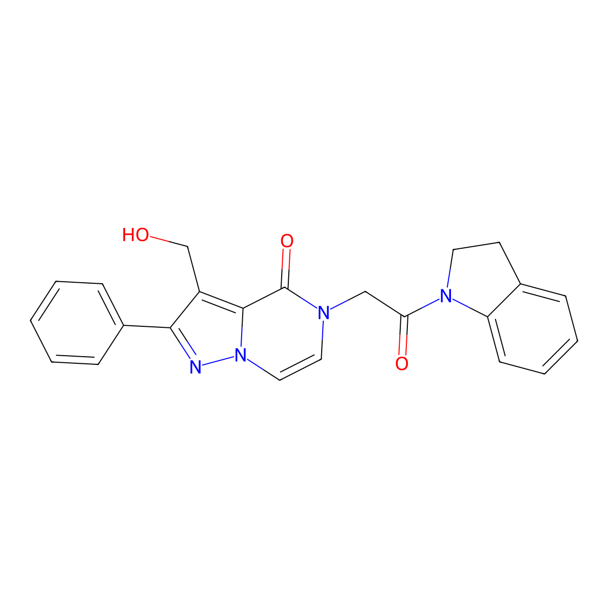 5-[2-(2,3-Dihydro-1H-indol-1-YL)-2-oxoethyl]-3-(hydroxymethyl)-2-phenyl-4H,5H-pyrazolo[1,5-A]pyrazin-4-one molecular structure, CAS 1775507-52-2