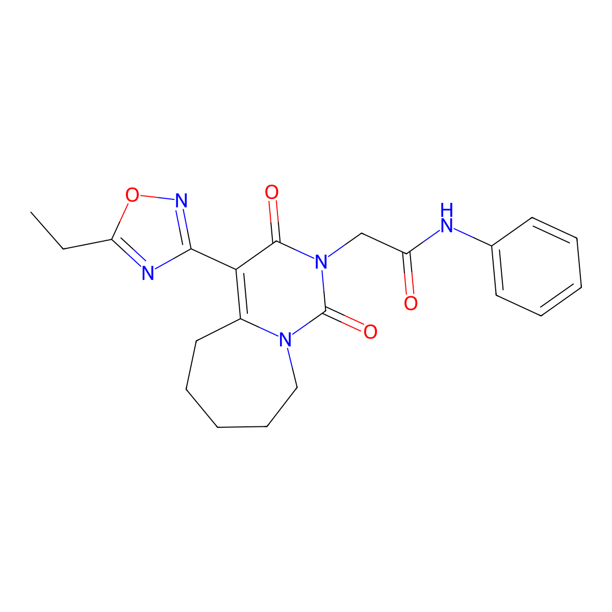 2-[4-(5-ethyl-1,2,4-oxadiazol-3-yl)-1,3-dioxo-1H,2H,3H,5H,6H,7H,8H,9H-pyrimido[1,6-a]azepin-2-yl]-N-phenylacetamide molecular structure, CAS 1775507-88-4