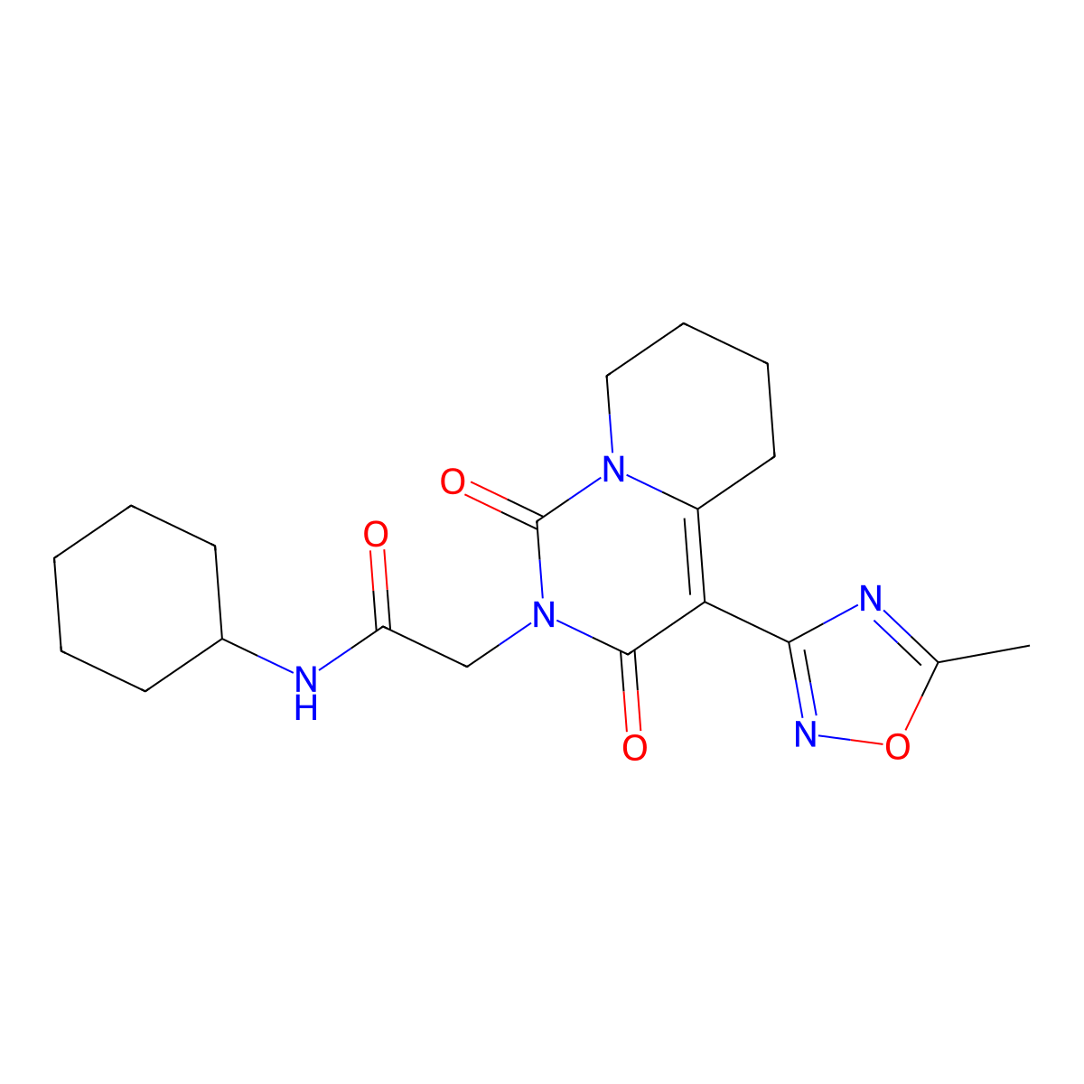 N-cyclohexyl-2-[4-(5-methyl-1,2,4-oxadiazol-3-yl)-1,3-dioxo-5,6,7,8-tetrahydro-1H-pyrido[1,2-c]pyrimidin-2(3H)-yl]acetamide molecular structure, CAS 1775507-93-1