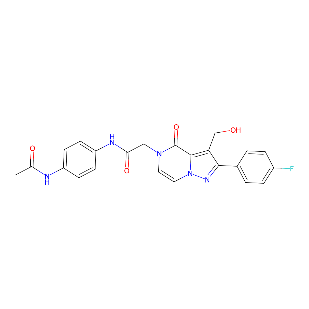 N-(4-Acetamidophenyl)-2-[2-(4-fluorophenyl)-3-(hydroxymethyl)-4-oxo-4H,5H-pyrazolo[1,5-A]pyrazin-5-YL]acetamide molecular structure, CAS 1775508-62-7