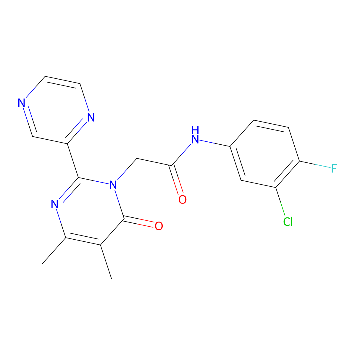 N-(3-chloro-4-fluorophenyl)-2-(4,5-dimethyl-6-oxo-2-pyrazin-2-ylpyrimidin-1-yl)acetamide molecular structure, CAS 1775511-26-6
