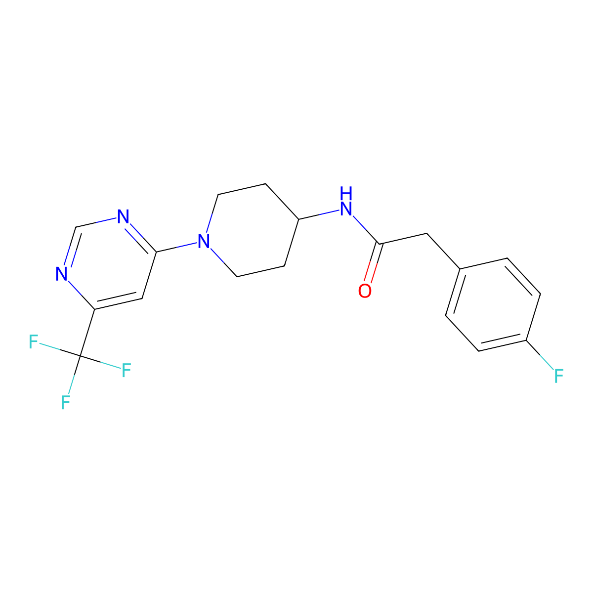 2-(4-fluorophenyl)-N-{1-[6-(trifluoromethyl)pyrimidin-4-yl]piperidin-4-yl}acetamide molecular structure, CAS 1775511-46-0