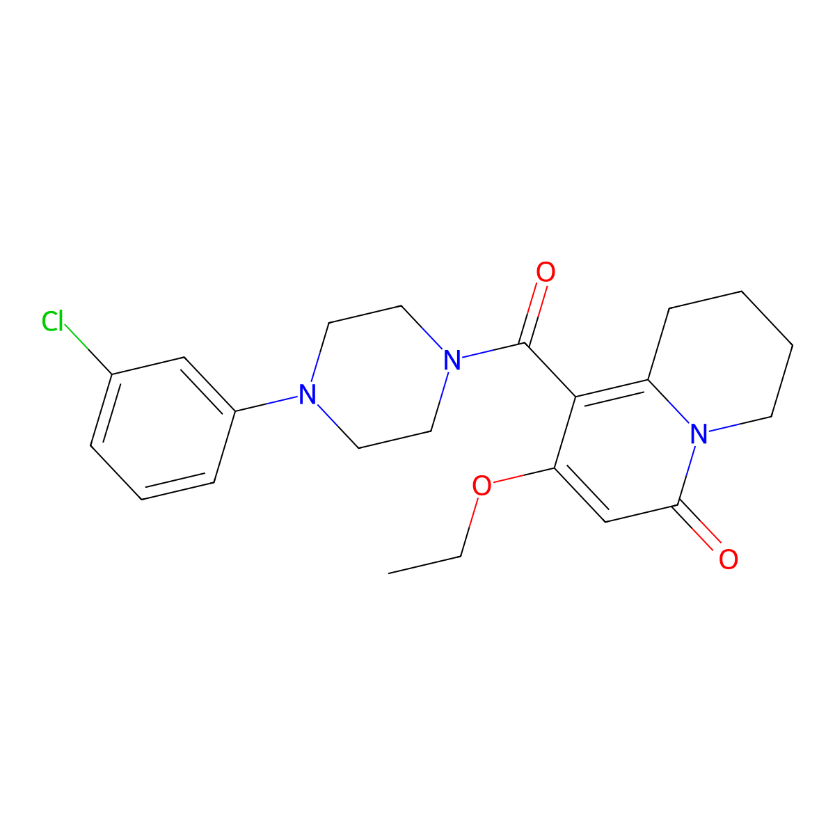 1-{[4-(3-chlorophenyl)piperazino]carbonyl}-2-ethoxy-6,7,8,9-tetrahydro-4H-quinolizin-4-one molecular structure, CAS 1775511-84-6