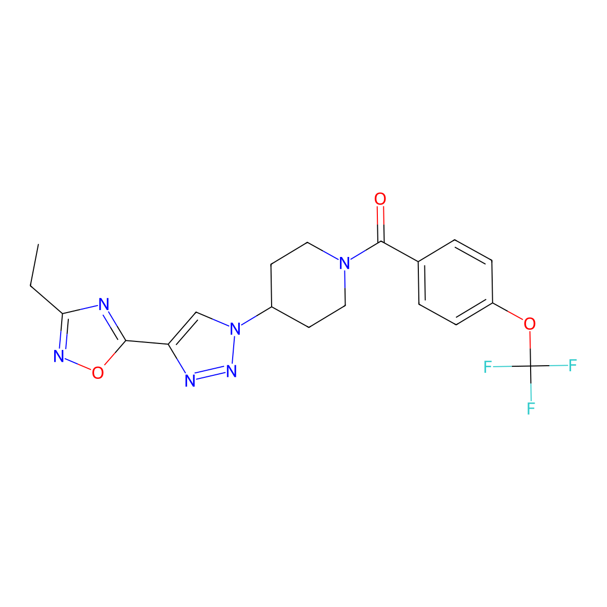 4-[4-(3-ethyl-1,2,4-oxadiazol-5-yl)-1H-1,2,3-triazol-1-yl]-1-[4-(trifluoromethoxy)benzoyl]piperidine molecular structure, CAS 1775512-09-8