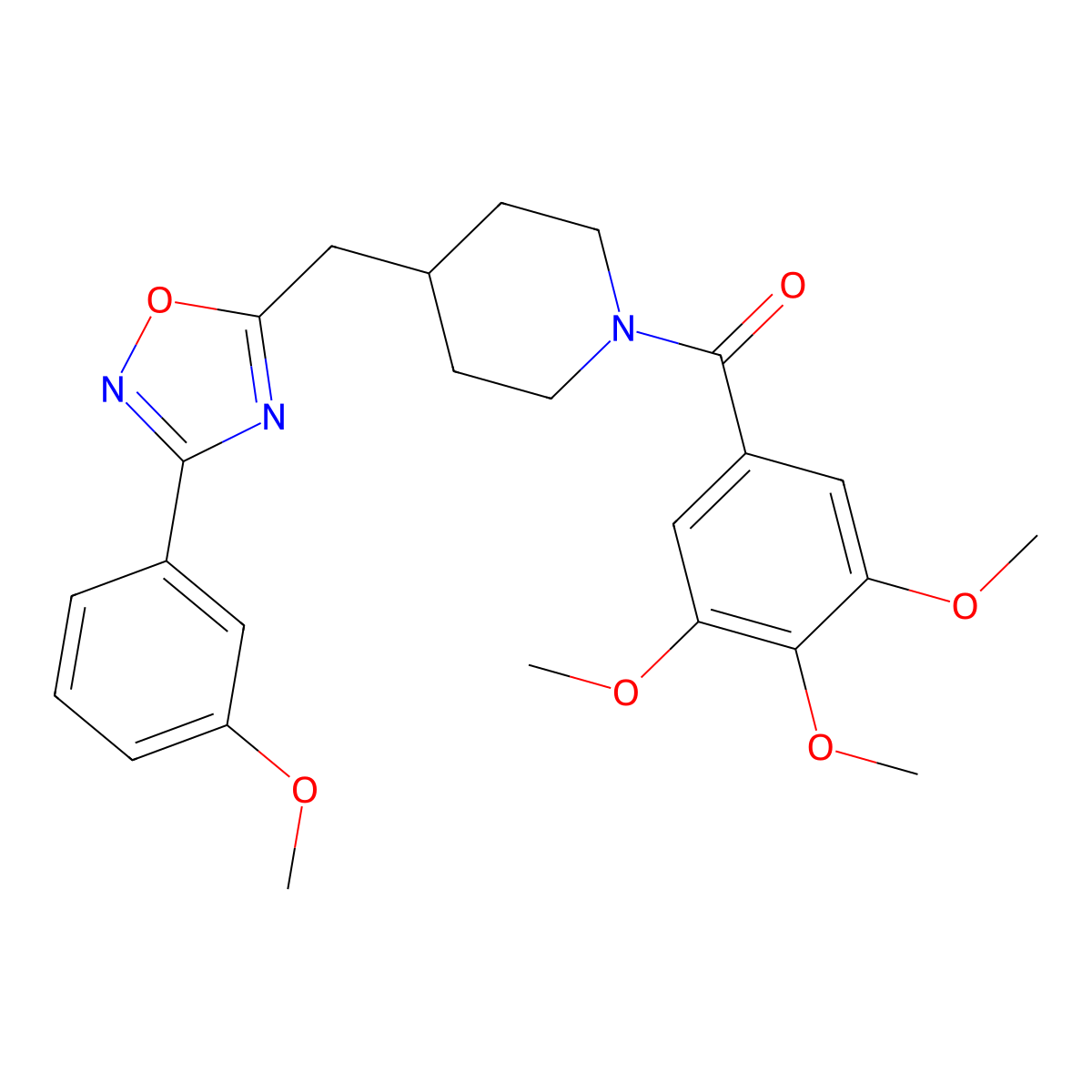 4-{[3-(3-Methoxyphenyl)-1,2,4-oxadiazol-5-yl]methyl}-1-(3,4,5-trimethoxybenzoyl)piperidine molecular structure, CAS 1775513-10-4