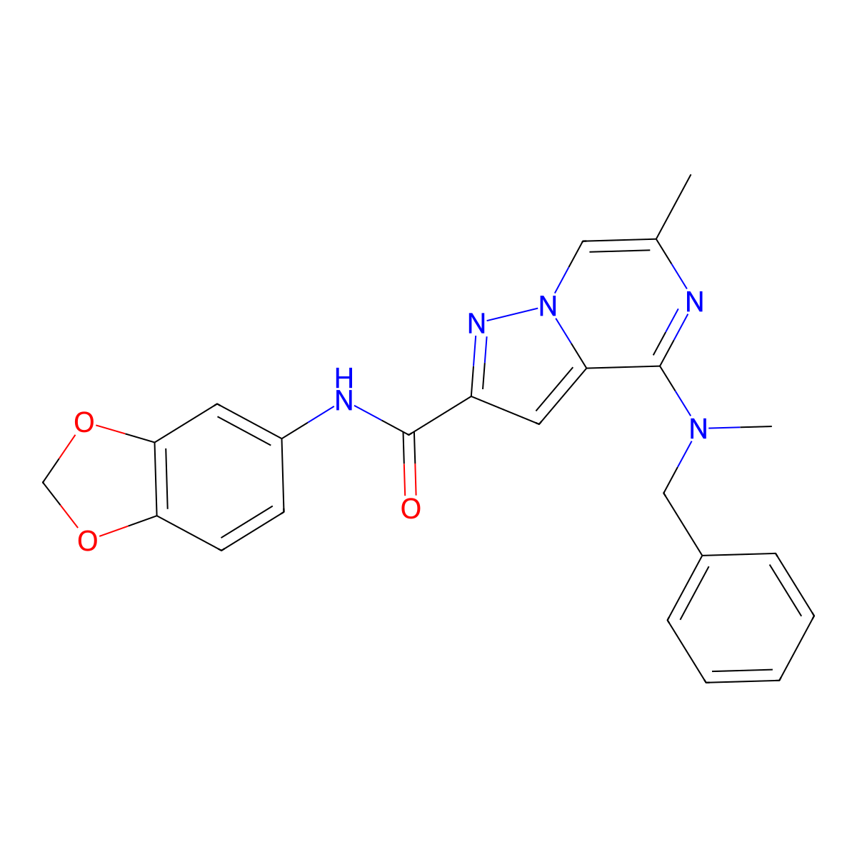 N-(1,3-benzodioxol-5-yl)-4-[benzyl(methyl)amino]-6-methylpyrazolo[1,5-a]pyrazine-2-carboxamide molecular structure, CAS 1775514-20-9